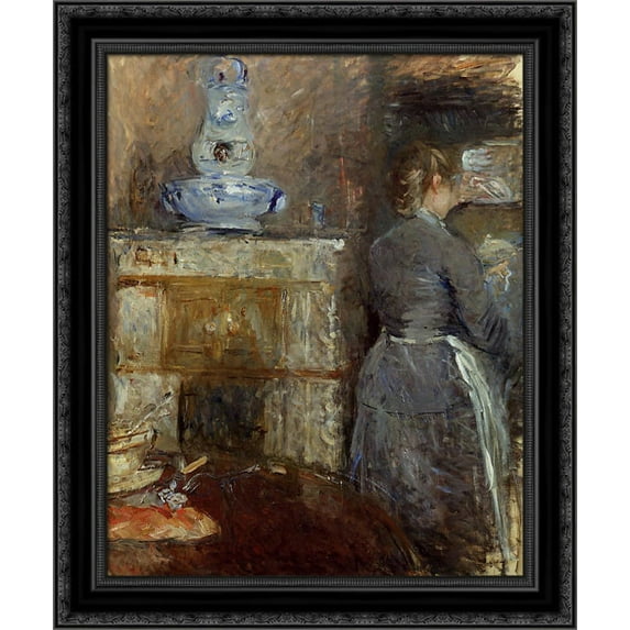 The Rouart's Dining Room 20x24 Black Ornate Wood Framed Canvas Art by Morisot, Berthe