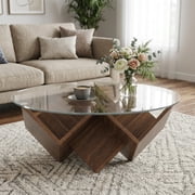Round Coffee Table with Glass Top