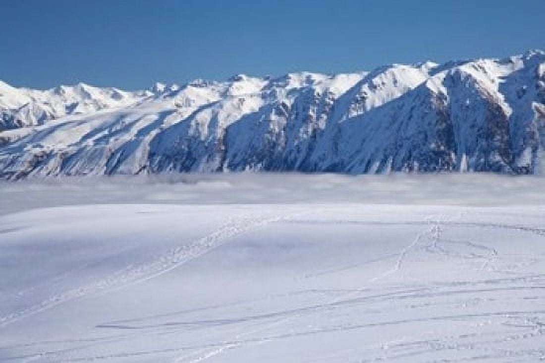 The Roundhill Ski Area with fog covered Lake Tekapo and the Hall Range South Island New Zealand Canvas Art - David Wall DanitaDelimont (36 x 24)