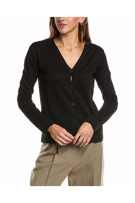 womens Jheel Linen-Blend Cardigan, l, Black