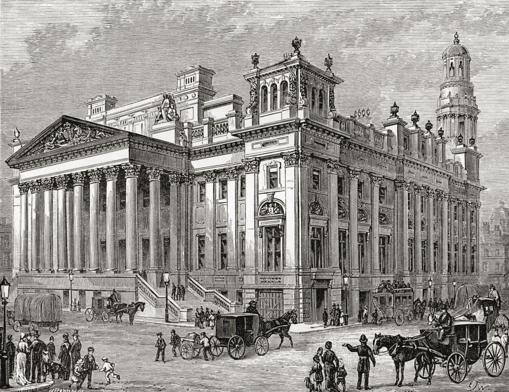 The Royal Exchange Manchester England In The Late 19Th Century From Our Own Country Published 1898 Canvas Art - Ken Welsh Design Pics (32 x 24)