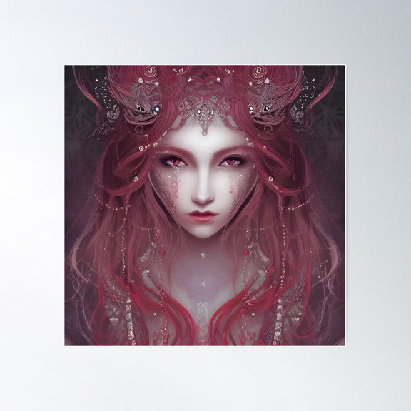 The Ruby Witch - Portrait - Ai Art Poster Wall Art, Modern Wall Decor For Living Room Bedroom, 16x16 UNFRAMED