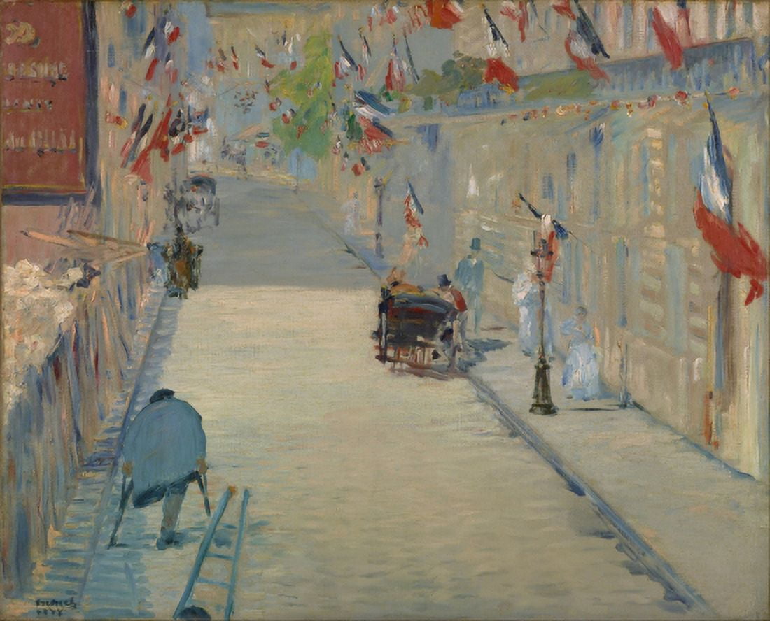 The Rue Mosnier With Flags Canvas Art - Edouard Manet (24 x 36)