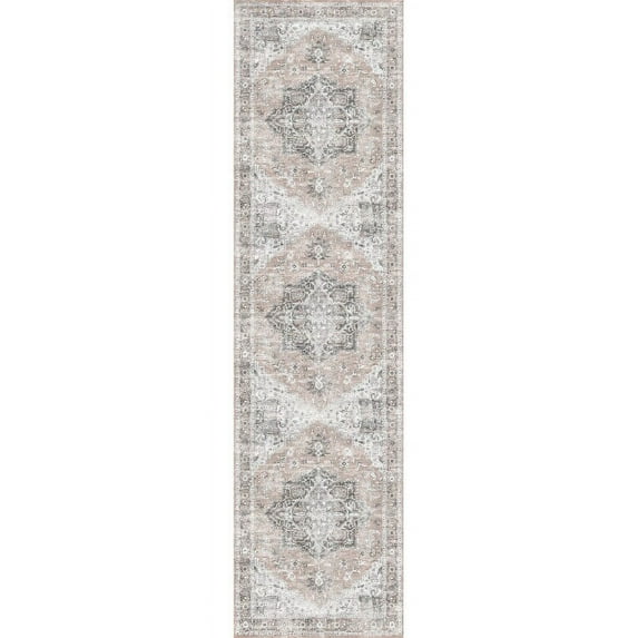 The Rug Collective  Distressed Vintage Cezanne Blush Machine Washable Area Rug 2'6'' x 13'1'' Runner - Natural/Criss Cross