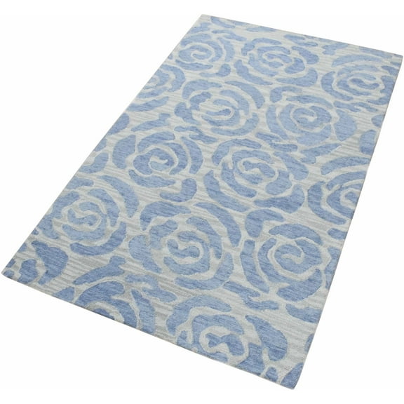 The Rug Decor TRD6379A58 5 x 8 in. Floral Hand Hooked Area Rug, Blue & Silver