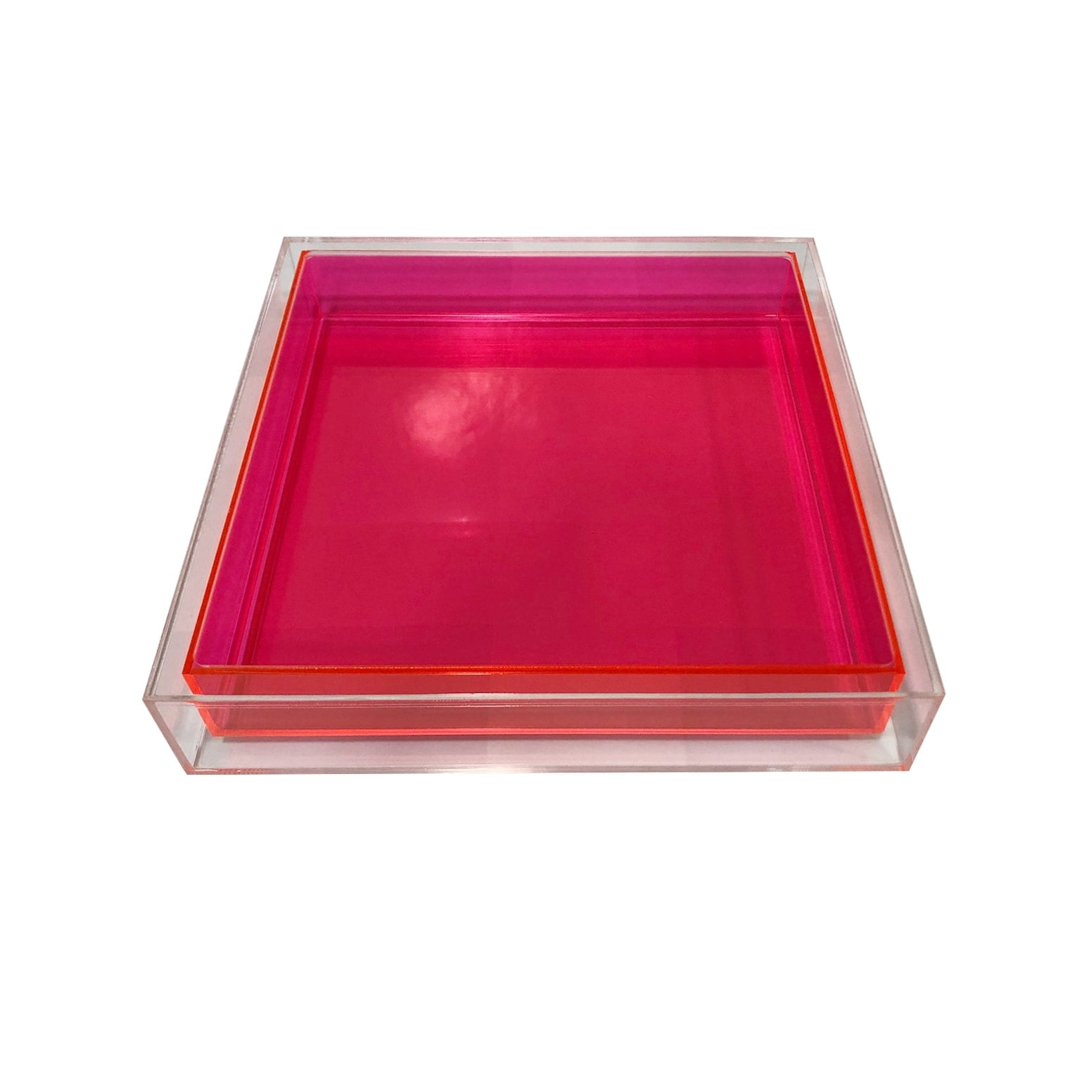 Hot Pink and Clear Lucite Double Layered Tray, 10x10