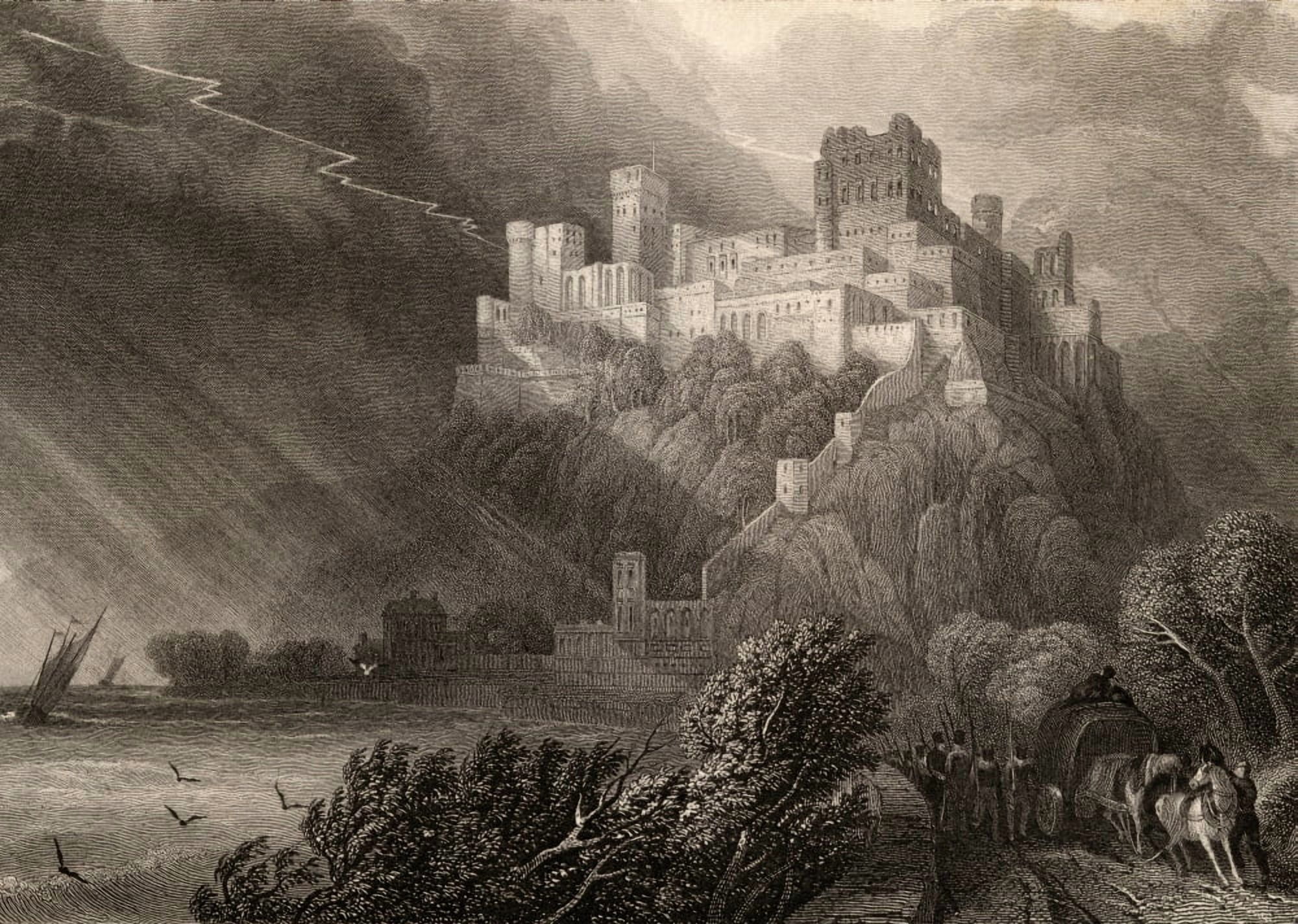 The Ruins Of Rheinfels Germany Engraved By W Radclyffe From A 19Th Century Print By D Roberts Canvas Art - Ken Welsh Design Pics (18 x 12)