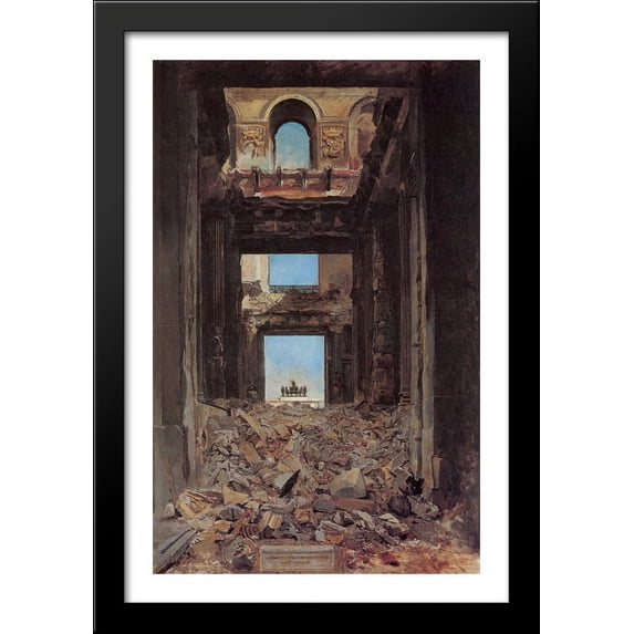 The Ruins of the Tuileries Palace after the Commune of 1871 26x40 Large Black Wood Framed Print Art by Jean Louis Ernest Meissonier