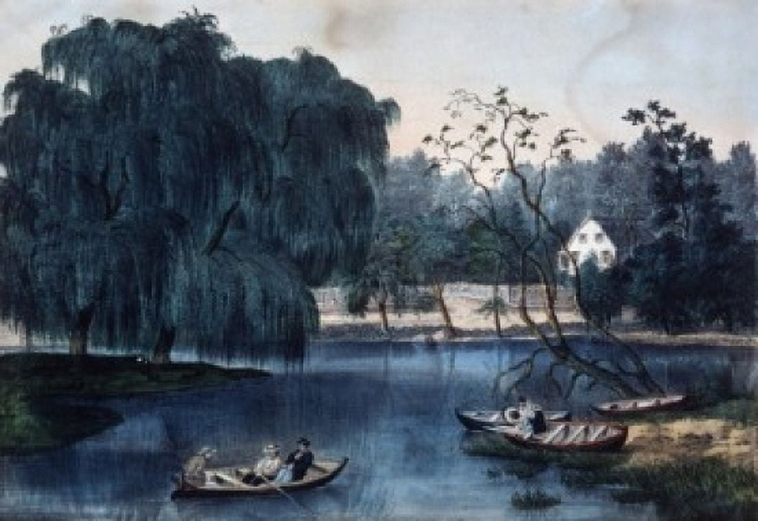 The Rural Lake Currier & Ives (1834-1907 American) Color Lithograph Library of Congress Washington DC USA Canvas Art - Currier & Ives (24 x 36)