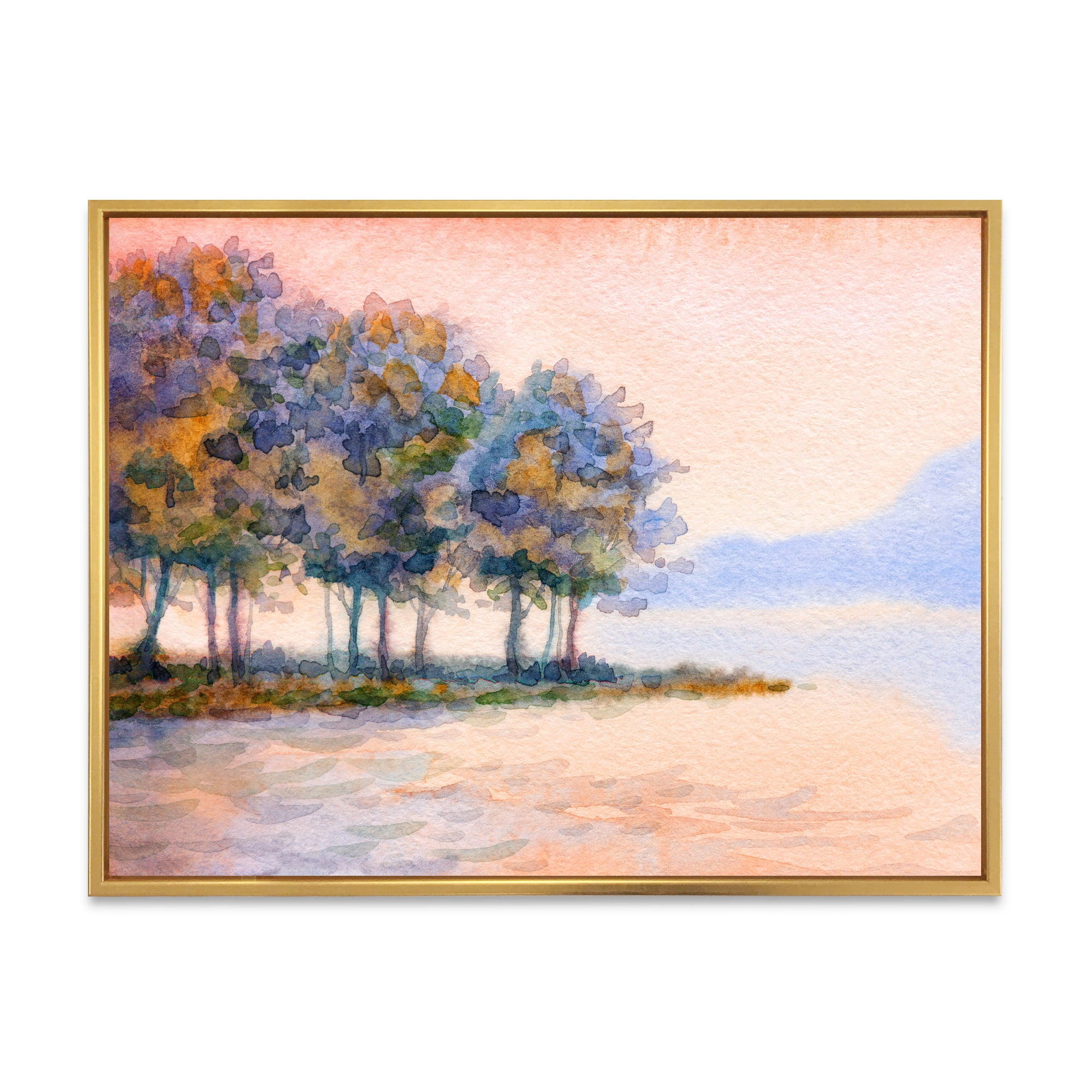 The Rural Lake In Sunset Evening II 20 in x 12 in Framed Painting Canvas Art Print, by Designart