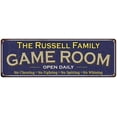 thumbnail image 1 of The Russell Family Gift Blue Game Room Metal 6x18 Sign 206180037638, 1 of 1