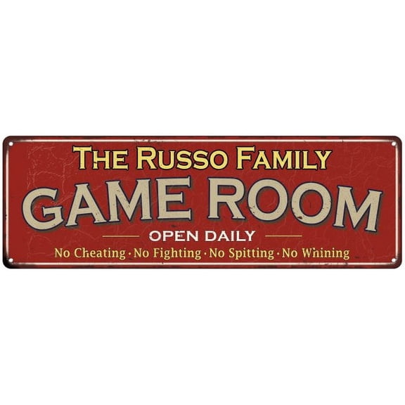 The Russo Family Red Game Room Metal 6x18 Sign 106180038287