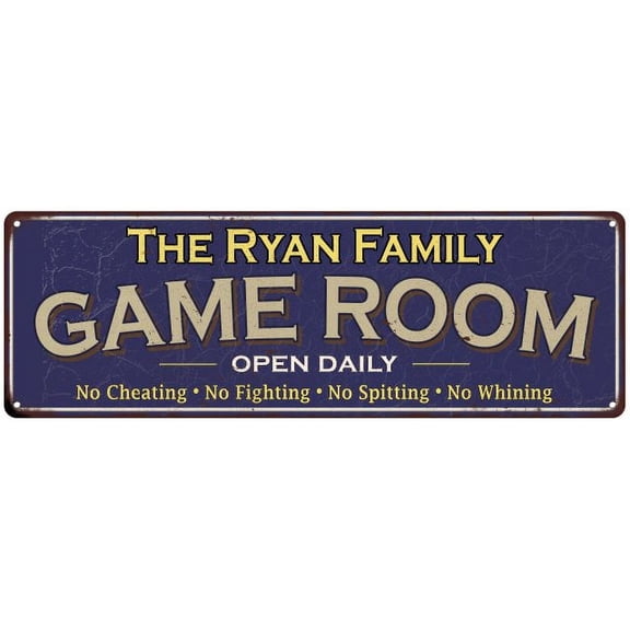 The Ryan Family Gift Blue Game Room Metal 6x18 Sign 206180037041