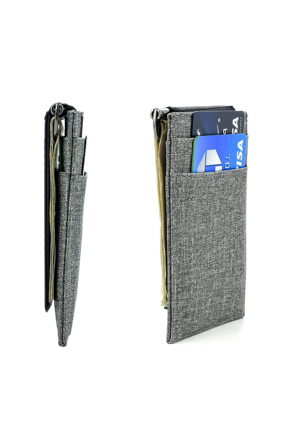 The Ryd with Cash Corral Minimalist Modular Wallet by Dockem: Carry Only What You Need (Grey Luxe Canvas Style Synthetic Leather) - Grey Luxe