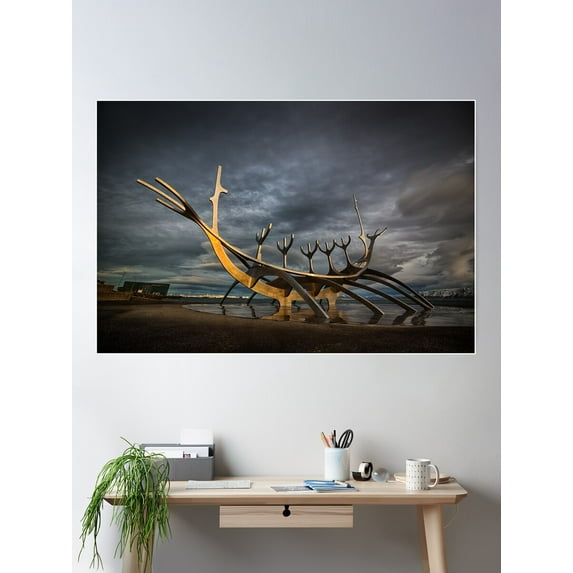The Sã³Lfar / Sun Voyager, Reykjavik, Iceland Poster Wall Art, Modern Wall Decor For Living Room Bedroom, 24x36 UNFRAMED