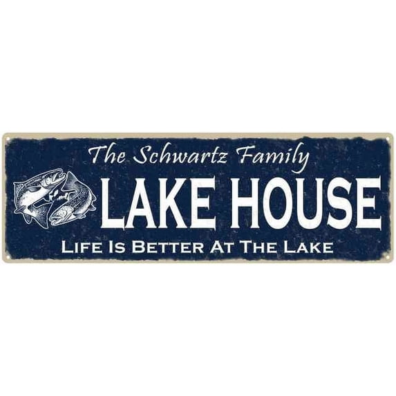 The SCHWARTZ Family Lake House Sign 6x18 Metal Fishing Cabin Decor 106180101330