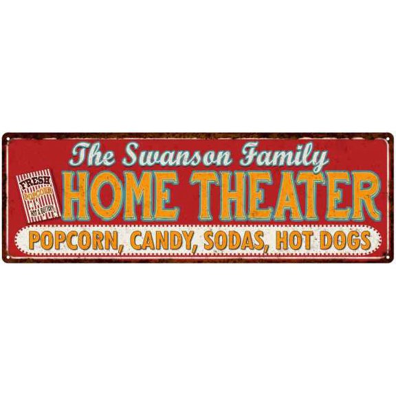 The SWANSON Family Home Theater Sign Gift 6x18 Metal Movies Decor 206180100375