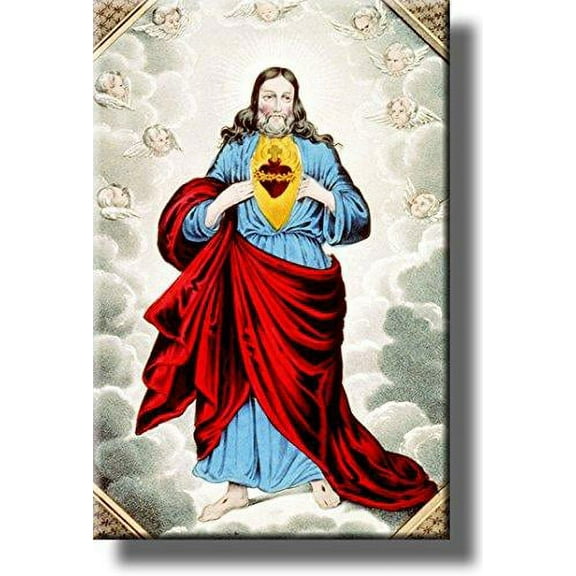 The Sacret Heart of Jesus Picture on Stretched Canvas, Wall Art Decor, Ready to Hang!