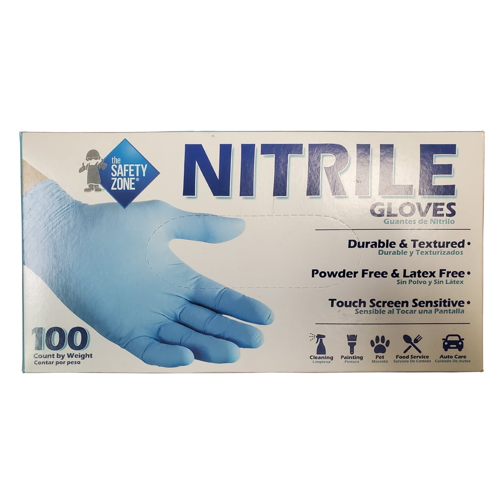 The Safety Zone Nitrile Gloves, Powder Free & Latex Free, Blue, One