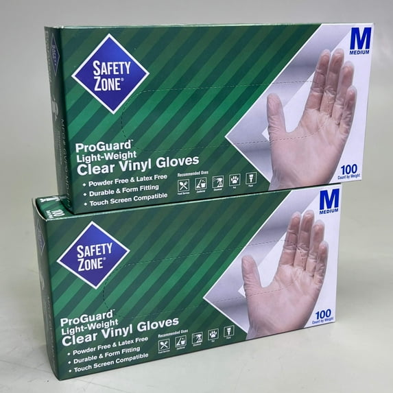 Safety Zone Powder Free Clear Vinyl Gloves - Medium Size - Clear - Latex-free, DEHP-free, DINP-free, PFAS-free, Comfortable, Silicone-free - For Janitorial Use, Cosmetics, Painting, Cleaning,...