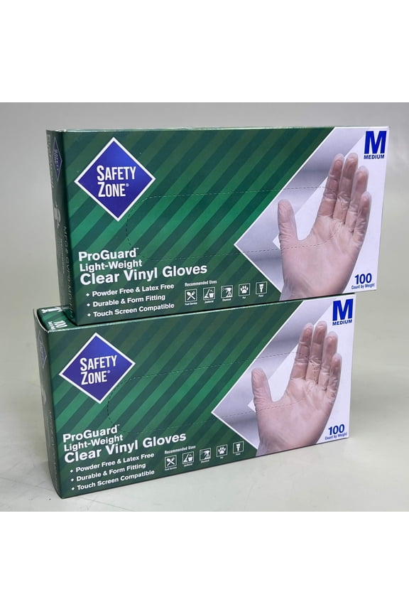 Safety Zone Powder Free Clear Vinyl Gloves - Medium Size - Clear - Latex-free, DEHP-free, DINP-free, PFAS-free, Comfortable, Silicone-free - For Janitorial Use, Cosmetics, Painting, Cleaning,...
