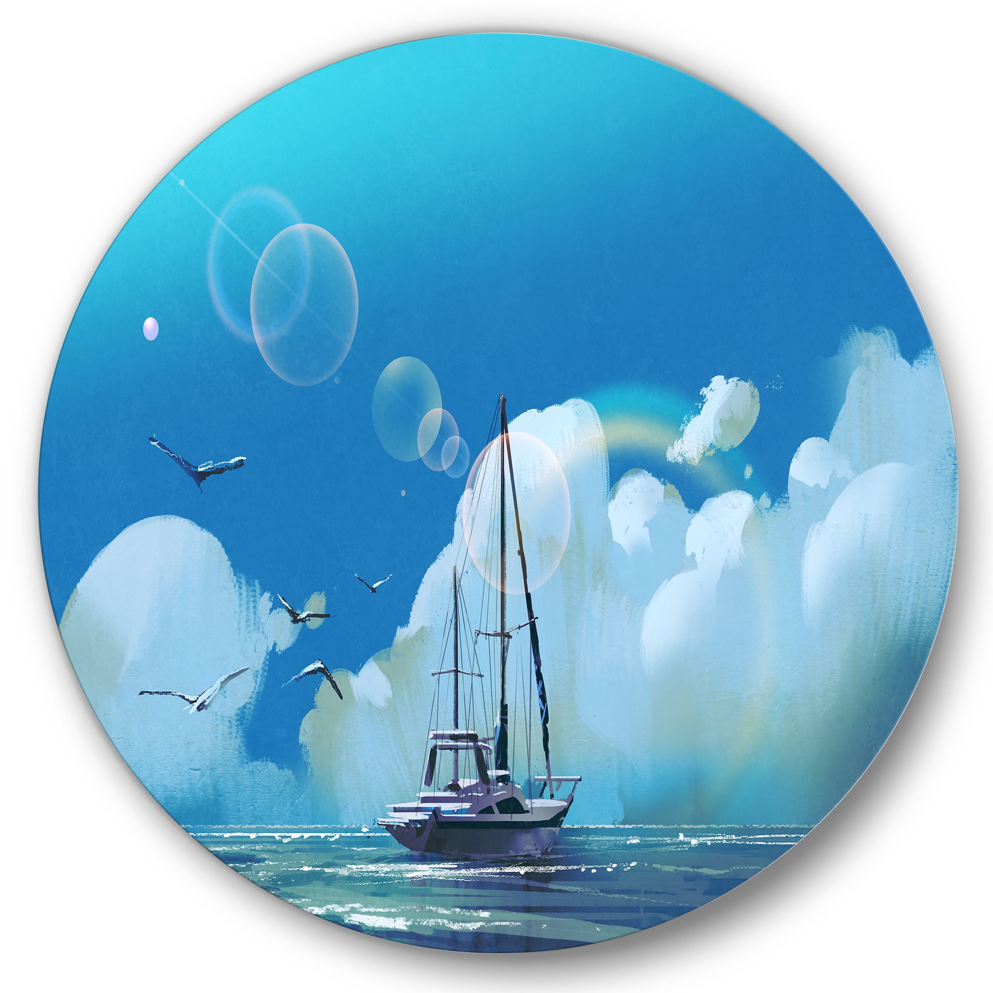 The Sailboat On The Blue Sea Against Summer Clouds Sky 11 in x 11 in Painting Art Prints, by Designart