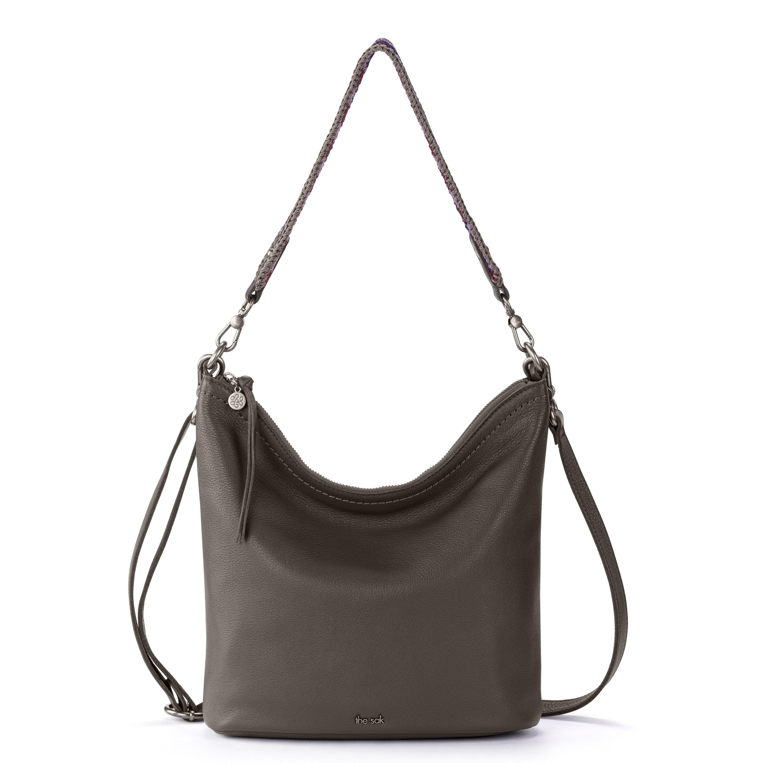 Catalina Leather Hobo Bag - Women's Leather Purse Distressed Grey / with Xbody Strap