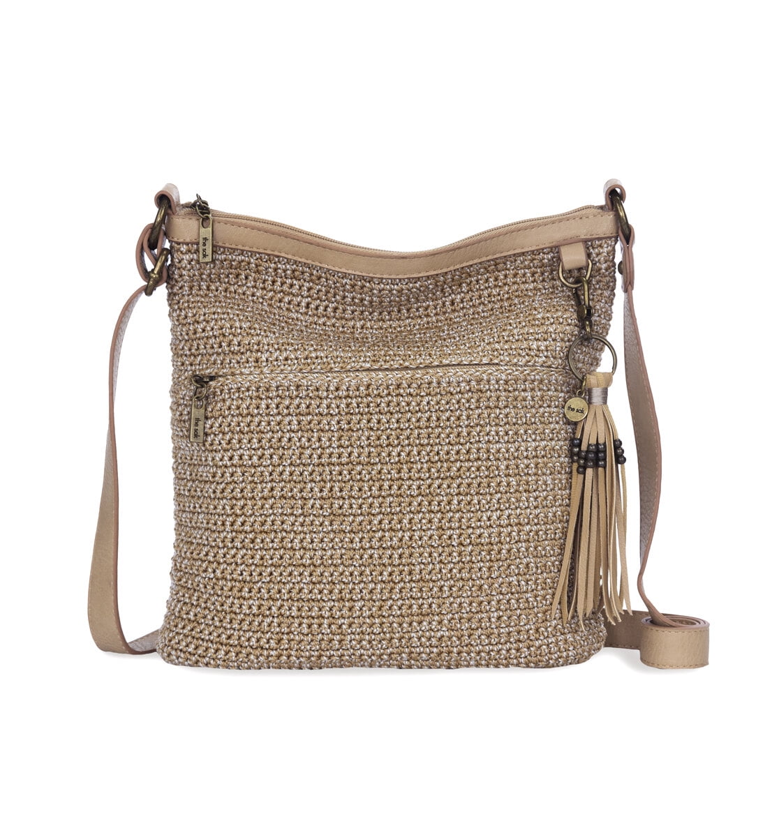 The Sak Crochet Knit Shoulder Bag Gold Tan Beige Purse Handbag | eBay