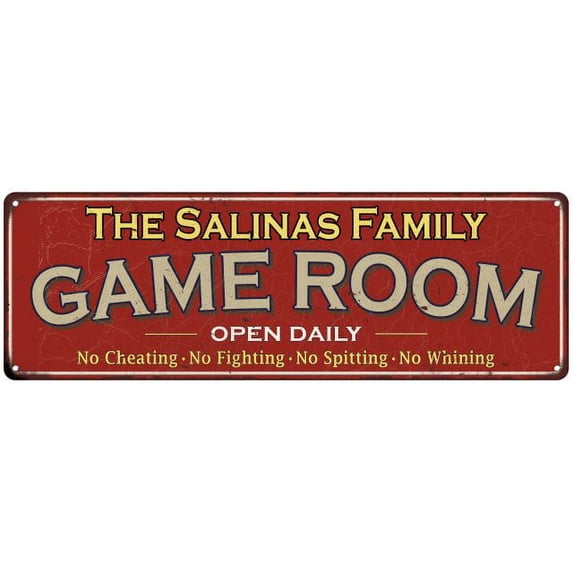 The Salinas Family Gift Red Game Room Metal 6x18 Sign 206180038719