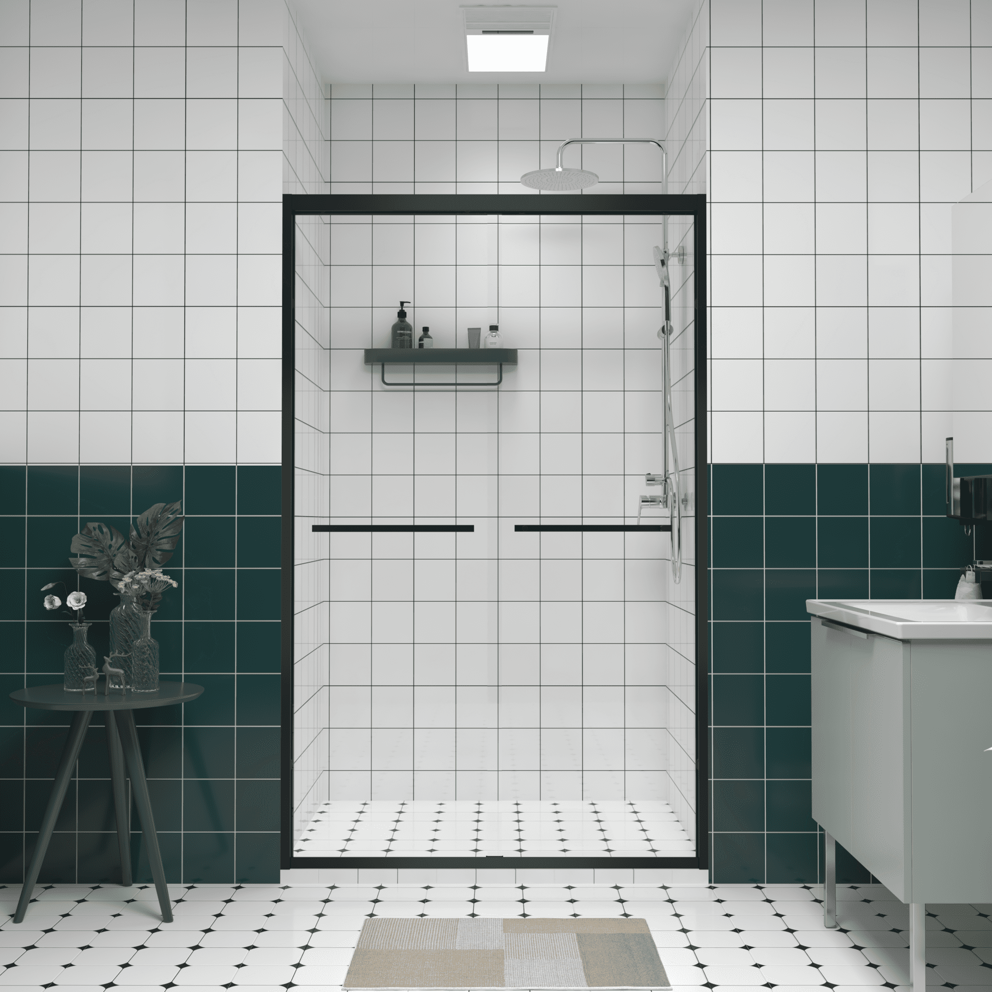 The Sanctuary 44-48"x76" Aluminum Frame Double Sliding Shower Door ...