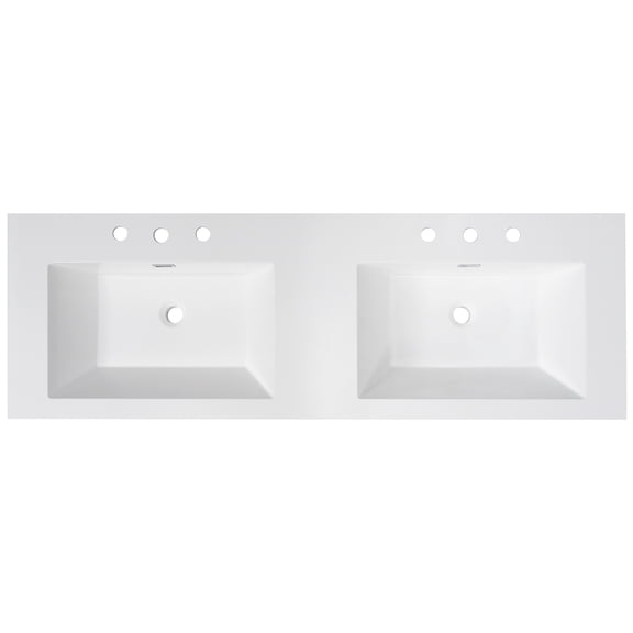 The Sanctuary 60" Resin Basin for Bathroom Vanity, With Undermount Rectangular Double Sinks, For Bathroom, White, Transitional Style