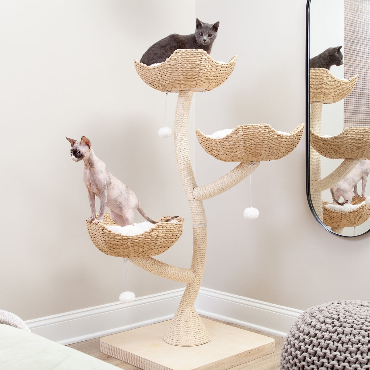 The Sanctuary 52'' Beige Sisal Cat Tree with Faux Fur Beds