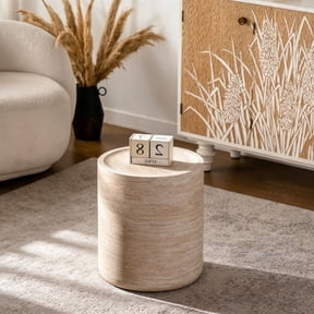 The Sanctuary Round End Table with Mars Pattern for Living Room, No Assembly Required, For Living Room Bedroom Apartment, Beige