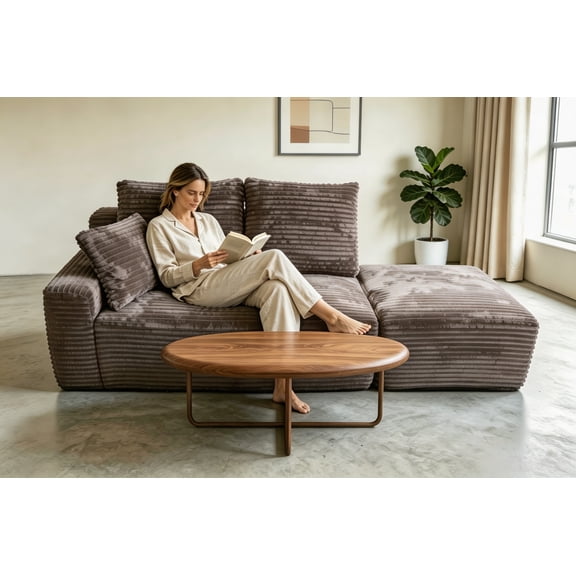 The Sanctuary Small L Shape Modular Sofa, Convertible Design, Couch, For Living Room Bedroom, In Brown, Made from Corduroy