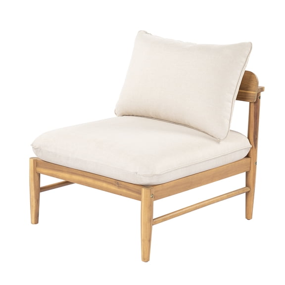 The Sanctuary Terassi Outdoor Acacia Wood Armless Sofa, For Patio Garden, Beige, Light Teak, Rustic Style, with Cushions