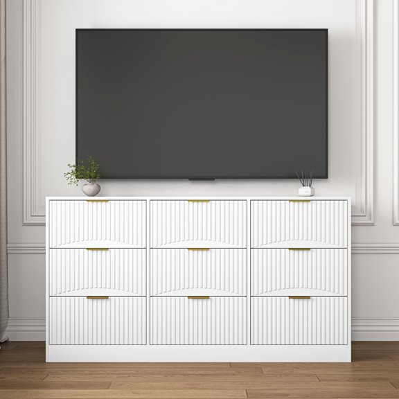 The Sanctuary White 9 Drawer Dresser, 9-Drawer, Storage Space, Chest of Drawers, For Living Room Bedroom Hallway, Made from Particle Board