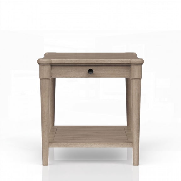 The Sand Finished End Table Featuring a Storage Shelf and Drawer