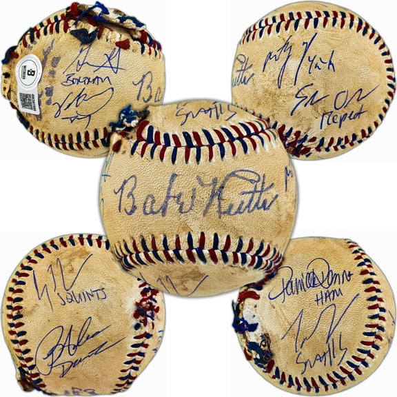 The Sandlot Movie Cast Autographed Replica Babe Ruth Signed Movie Prop Baseball With 8 Signatures Beckett BAS Witness Stock #260067