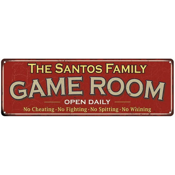 The Santos Family Gift Red Game Room Metal 6x18 Sign 206180038449