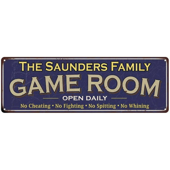 The Saunders Family Blue Game Room Metal 6x18 Sign 106180037876