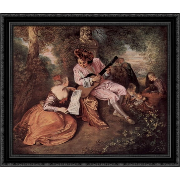 The Scale of Love 32x28 Large Black Ornate Wood Framed Canvas Art by Antoine Watteau