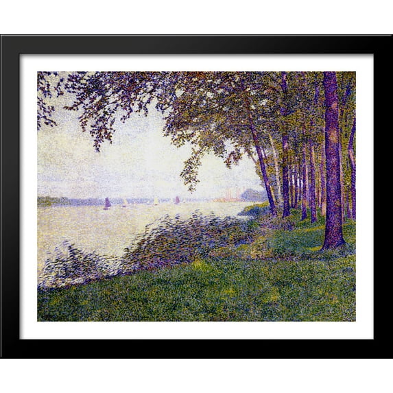 The Schelde Upstream from Antwerp After Fog 34x28 Large Black Wood Framed Print Art by Theo van Rysselberghe