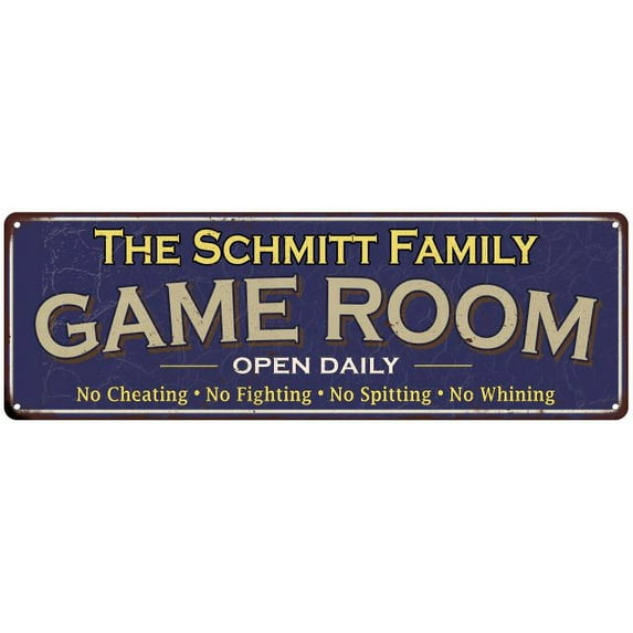 The Schmitt Family Blue Game Room Metal 8x24 Sign 108240037808