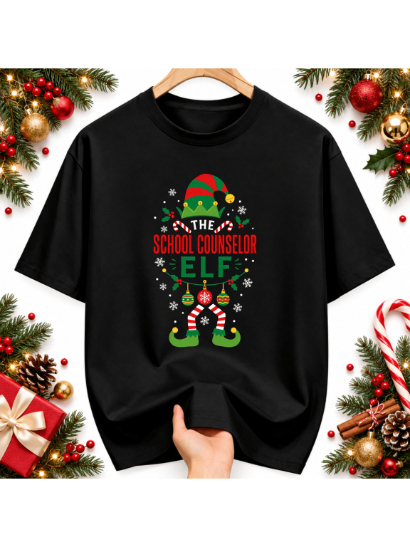 The School Counselor Elf, Funny Christmas Unisex Graphic T-Shirt