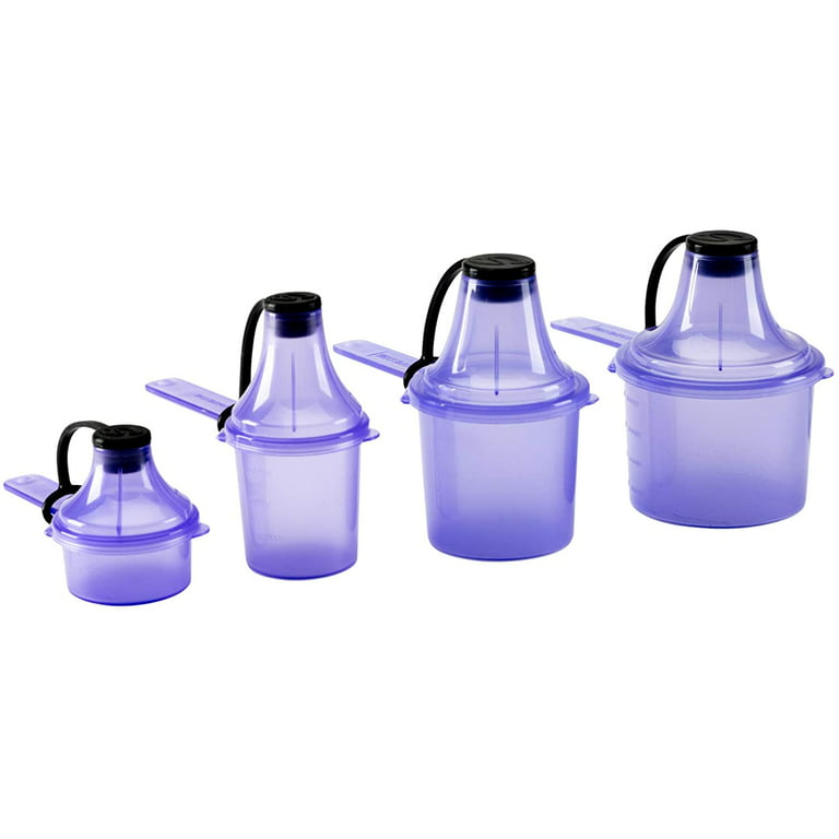 The Scoopie, (15 mL 30 mL 60 mL 90 mL) To-Go Scoop with Funnel System, Food Storage  Container for Powders and Supplements, Pre and Post Workout Multi-Pack (4),  Purple 