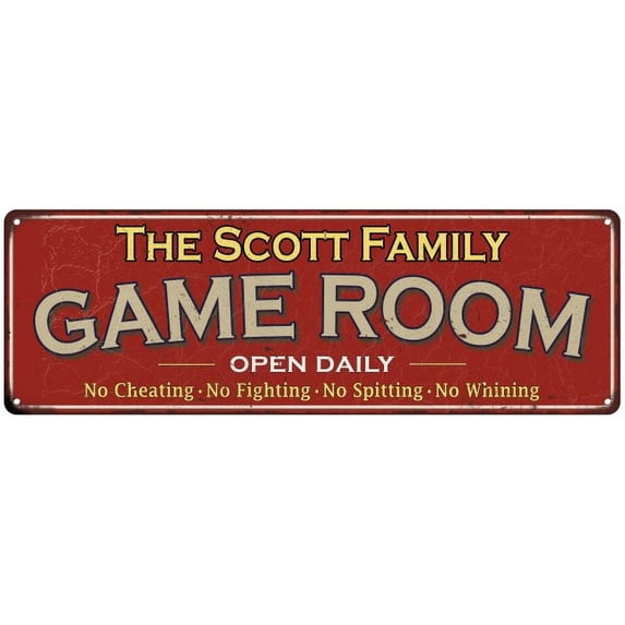 The Scott Family Red Game Room Metal 6x18 Sign 106180038163