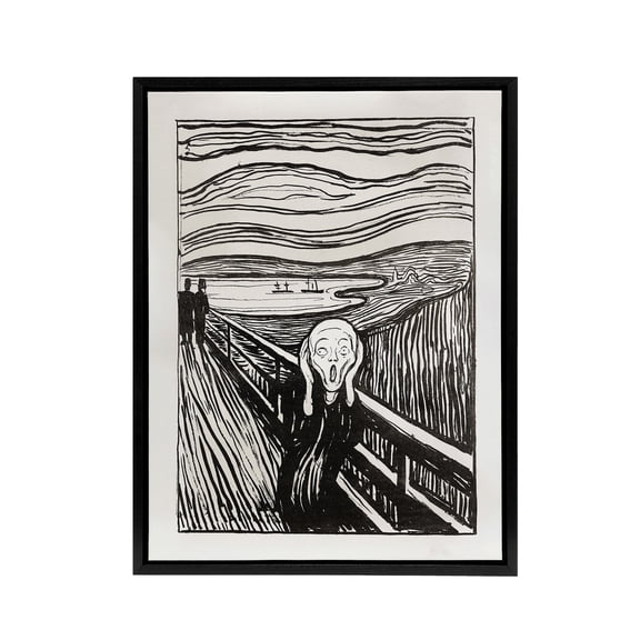 The Scream 1895 Black and White Munch Vintage Framed Canvas Wall Art 24X32"