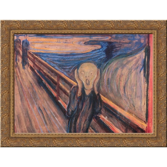 The Scream 20x20 Gold Ornate Wood Framed Canvas Art by Munch, Edvard