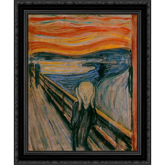 The Scream 24x18 Black Ornate Wood Framed Canvas Art by Munch, Edvard