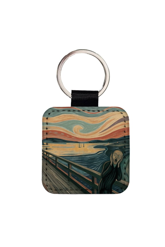 The Scream By Edvard Munch Parody Faux Leather Square Keychain